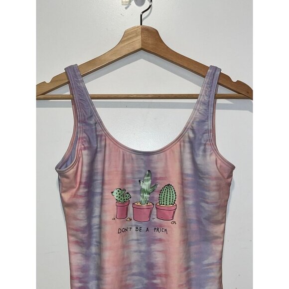 NWT JV by Jac Vanek (ZUMIEZ) Don't Be A Prick Pink & Purple Tie Dye One Piece Sw - Picture 2 of 9